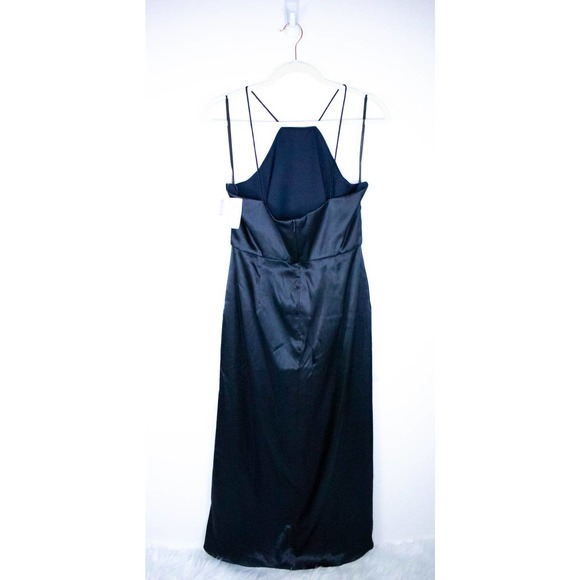 Nordstrom Womens Formal Midi Dress Size 12 Navy Blue Satin Wrap Halter Cocktail - Picture 6 of 12